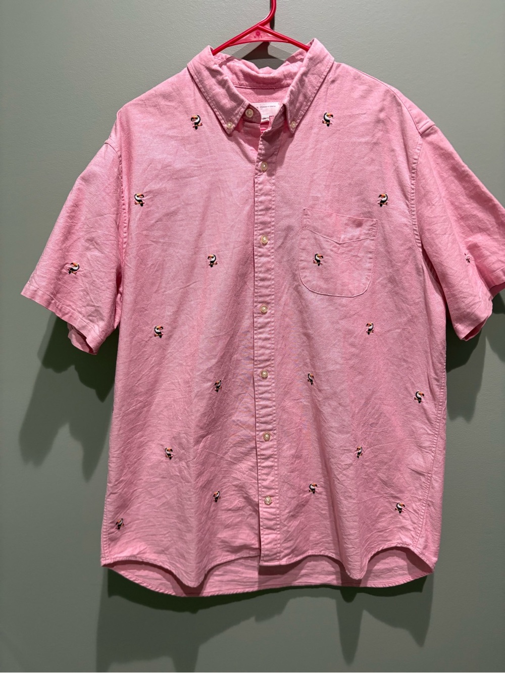 GAP Pink Short-Sleeve Button-Down Shirt with Embroidered Motifs